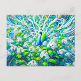 Postal Abstract Peacock with Bird Cherry Blossoms Paint
