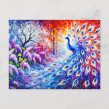 Abstract Peacock with Four Seasons and Lilac Bush