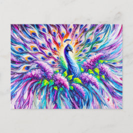 Postal Abstract Peacock with Lilac Blossoms in Oil