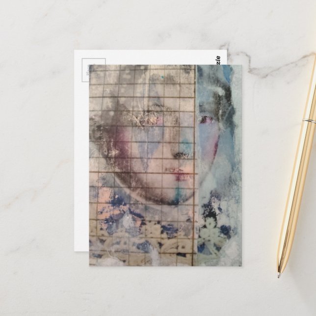Postal abstract person face mixed media Collage (Anverso/Reverso In Situ)