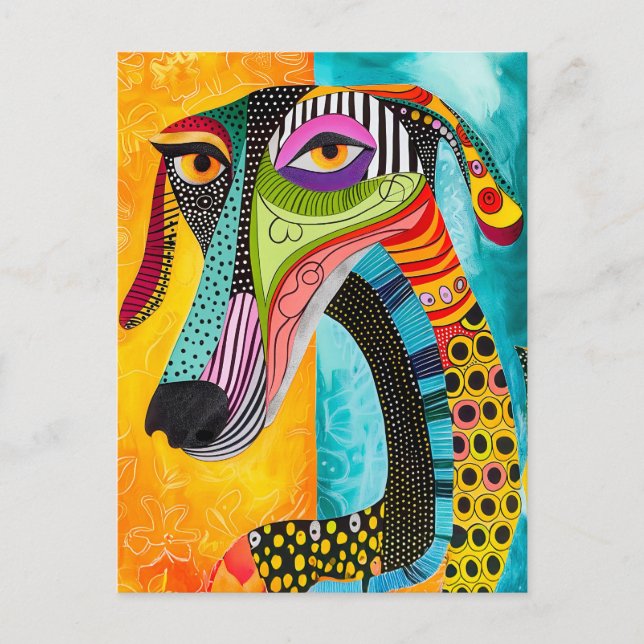 Postal Abstract pop-art dog faces in cheerful colors (Anverso)