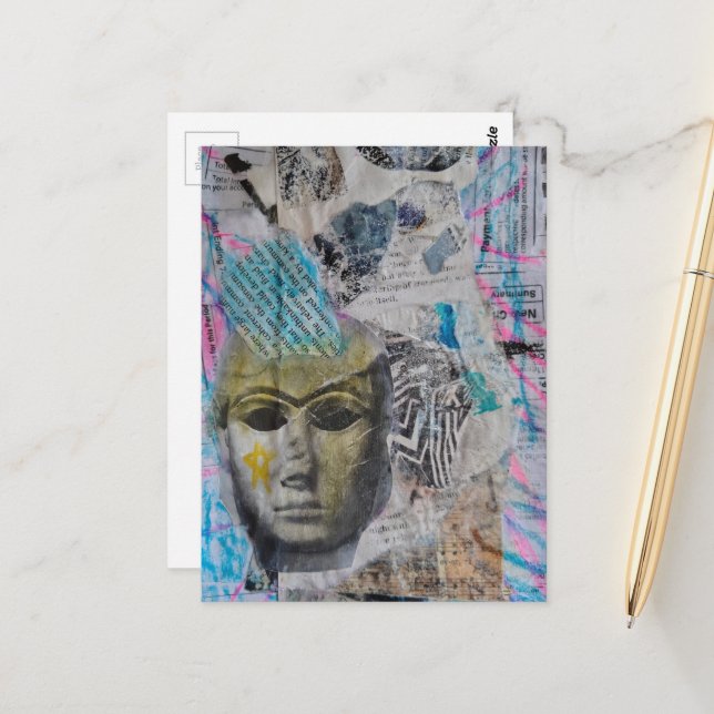 Postal Abstract Stone Face Mixed Media Collage (Anverso/Reverso In Situ)