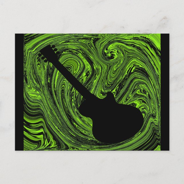 Postal Abstract Swirls Guitar Postcard, Green (Anverso)