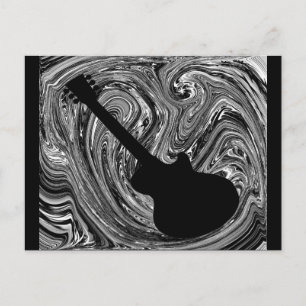 Postal Abstract Swirls Guitar Postcard, negro y blanco