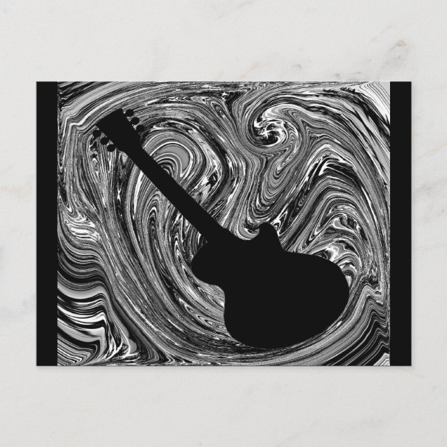 Postal Abstract Swirls Guitar Postcard, negro y blanco (Anverso)