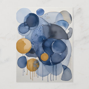 Postal abstracta azul y dorada