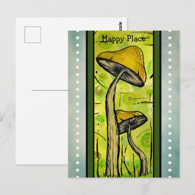 Postal Abstracta Los Hongos En Acuarela. (Anverso / Reverso)