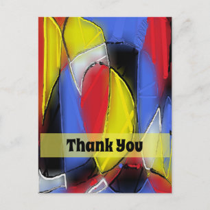 Postal abstracta roja, amarilla, negra y azul