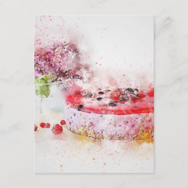 Postal Abstracto de acuarela de postre de fruta de torta  (Anverso)