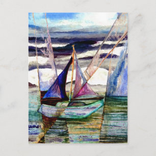 Postal Abstracto de barco de vela High Ocean Waves Blue S