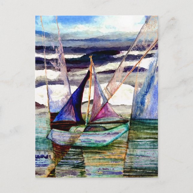 Postal Abstracto de barco de vela High Ocean Waves Blue S (Anverso)