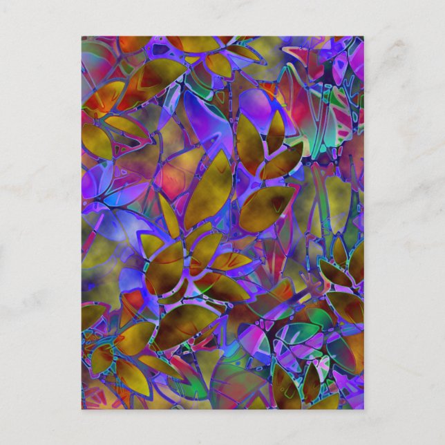 Postal Abstracto Floral Postcard Vidrio Manchado (Anverso)