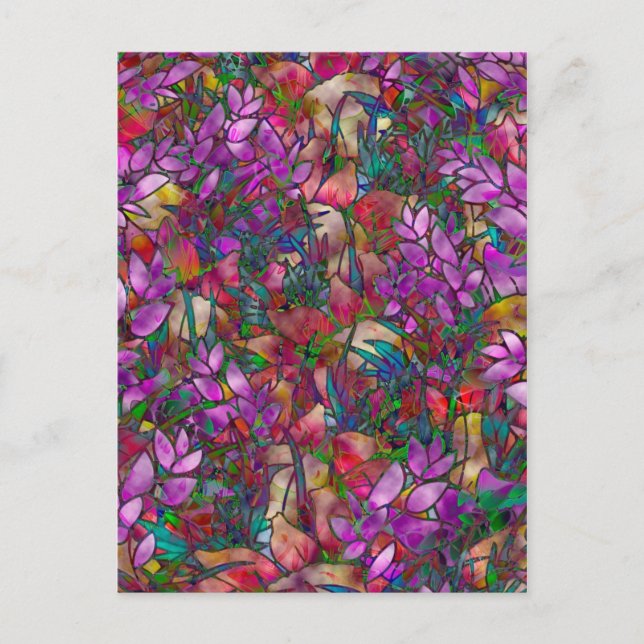 Postal Abstracto Floral Postcard Vidrio Manchado (Anverso)