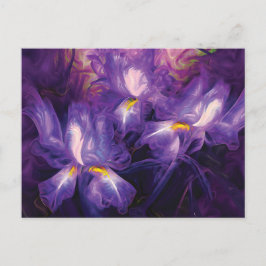Postal Abstracto Flores de iris morado y blanco