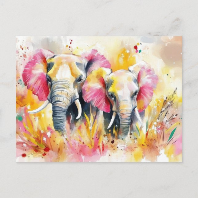 Postal Abstrakte Aquarell Illustration eines Elefanten (Anverso)