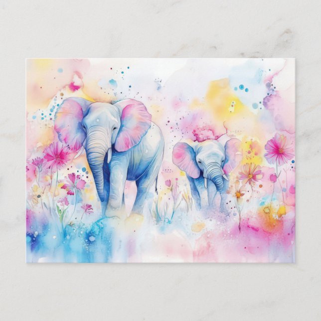 Postal Abstrakte Aquarell Illustration eines Elefanten (Anverso)