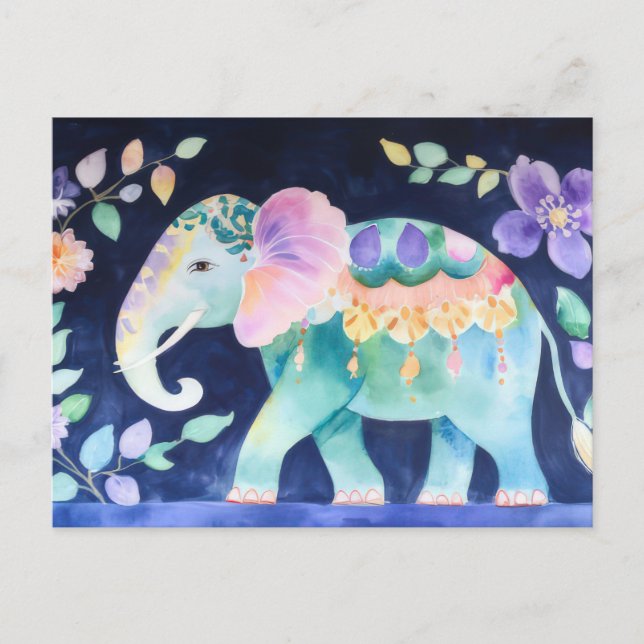 Postal Abstrakte Aquarell Illustration eines Elefanten (Anverso)
