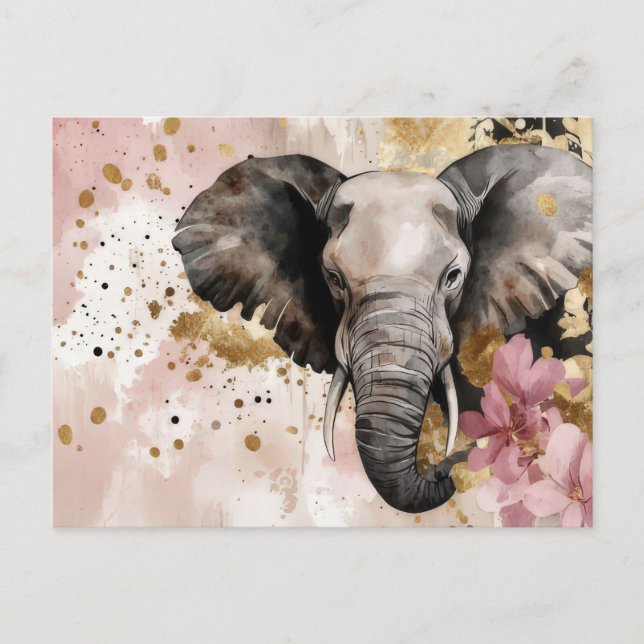 Postal Abstrakte Aquarell Illustration eines Elefanten (Anverso)
