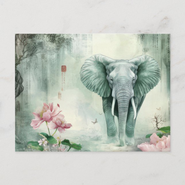 Postal Abstrakte Aquarell Illustration eines Elefanten (Anverso)