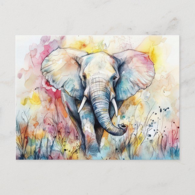 Postal Abstrakte Aquarell Illustration eines Elefanten (Anverso)