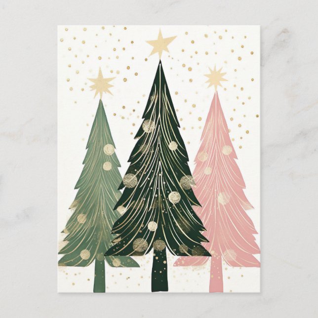 Postal Abstrakte pinke und grüne Weihnachtsbäume (Anverso)