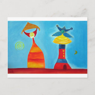 Postal Abstrato Art King Queen Art Postcard