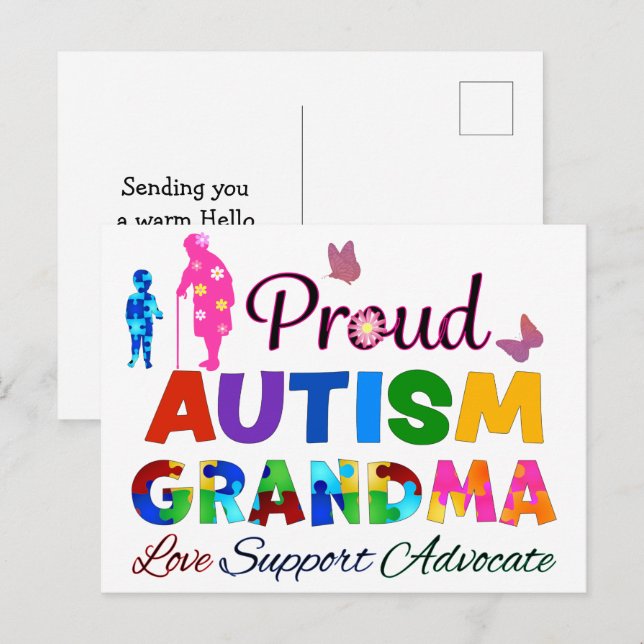 Postal Abuela de autismo orgullosa (Anverso / Reverso)