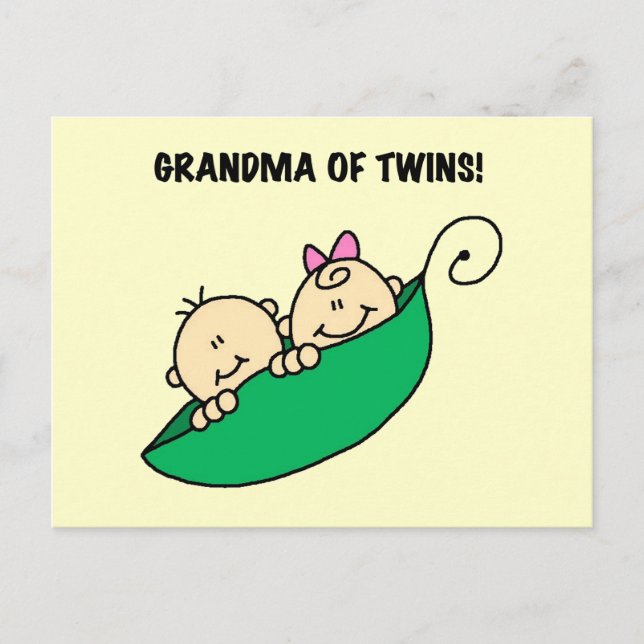 Postal Abuela de gemelos con polos y regalos (Anverso)