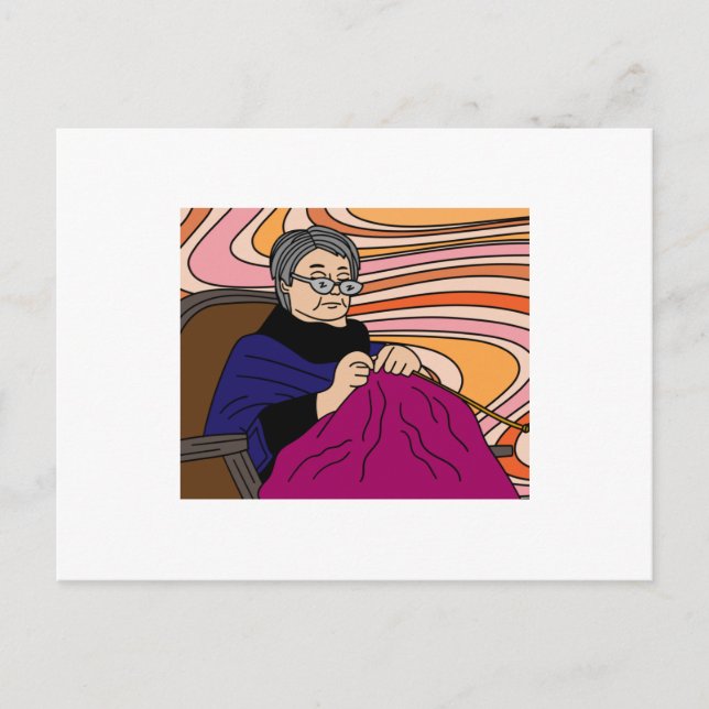 Postal Abuela En El Crocheting De Hobby De Tejidos (Anverso)
