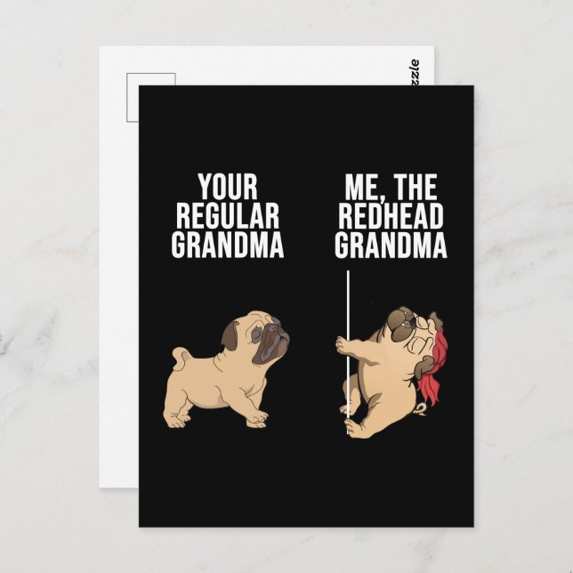 Postal Abuela pelirroja Abuela regular Pug Me (Anverso / Reverso)