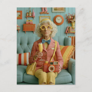 Postal Abuela Retro Caprichosa con Cámara