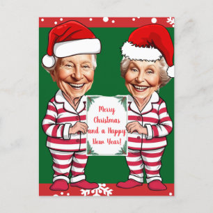 Postal Abuela verde y roja y navidad de abuelo