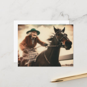 Postal Abuela y su caballo de raza