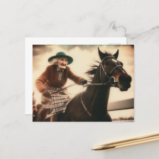 Postal Abuela y su caballo de raza