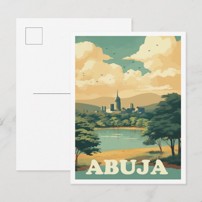 Postal Abuja Nigeria Ilustracion de viajes de arte (Anverso / Reverso)
