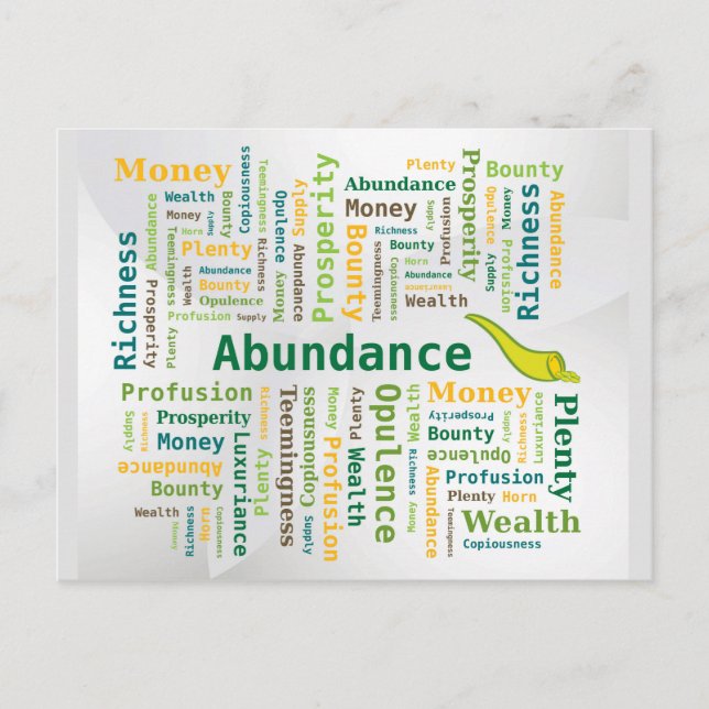 Postal Abundance Word Cloud Colores verdes amarillos (Anverso)