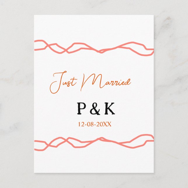 Postal Acabo de casar añadir pareja de nombre de fecha ro (Anverso)