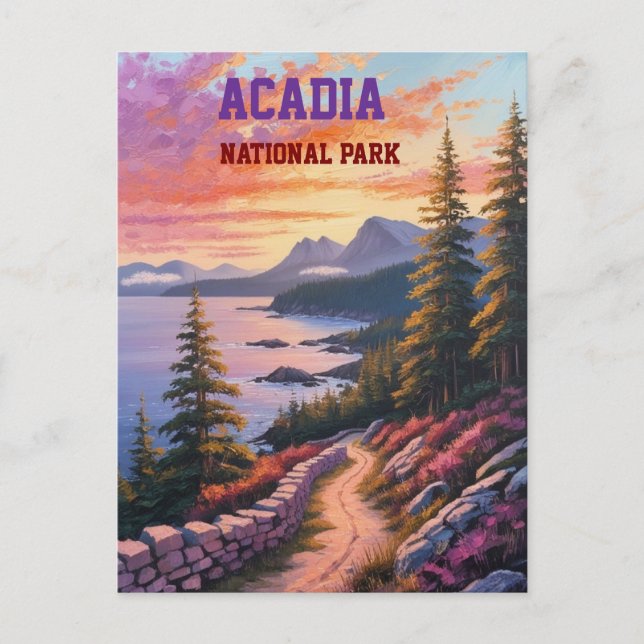 Postal Acadia Autumn Cliffs Vintage Coastal Maine Travel (Anverso)