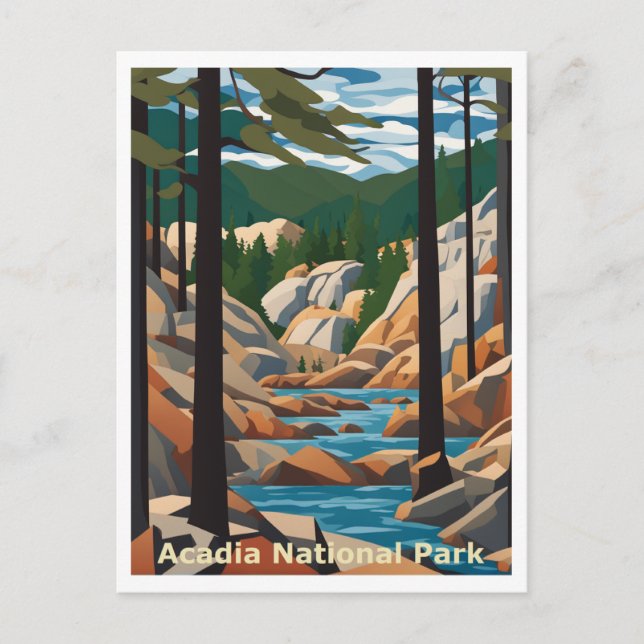 Postal Acadia Maine Resumen Diseño de Arte Gráfico (Anverso)