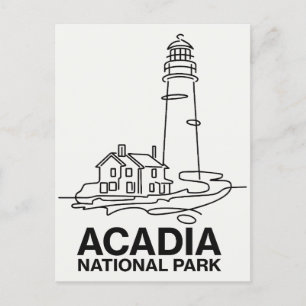 Postal Acadia National Park Lighthouse Line Art