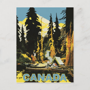 Postal acampar en el bosque de Canadá