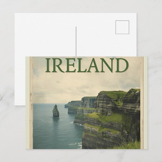 Postal Acantilados de Irlanda de Moher Vintage Travel (Anverso / Reverso)