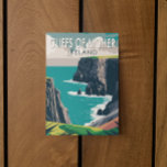 Postal Acantilados de Moher Ireland Travel Art Vintage<br><div class="desc">Acantilados de diseño de arte vector Moher. Los acantilados de Moher son acantilados marinos situados en el extremo suroeste de la región de Burren,  en el condado de Clare,  Irlanda.</div>