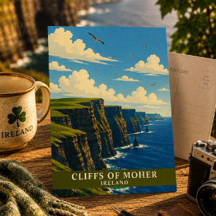 Postal Acantilados de Moher Irlanda Condado Clare Retro V