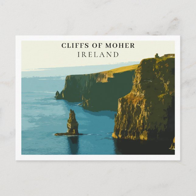 Postal Acantilados de Moher, Irlanda Estilo Retro (Anverso)