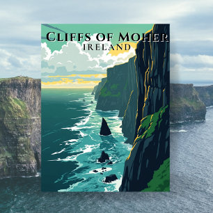 Postal Acantilados de Moher Irlanda Paisaje Retro Viaje