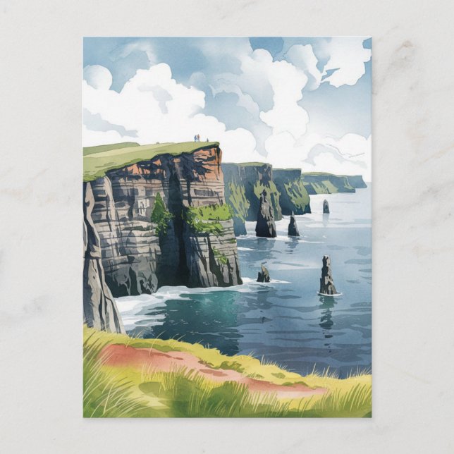 Postal Acantilados de Moher, pintura de Irlanda (Anverso)