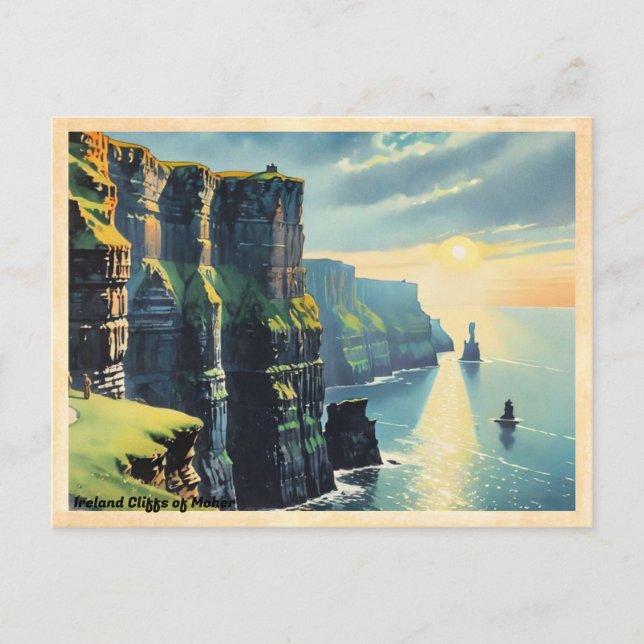 Postal Acantilados irlandeses de Moher Vintage (Anverso)