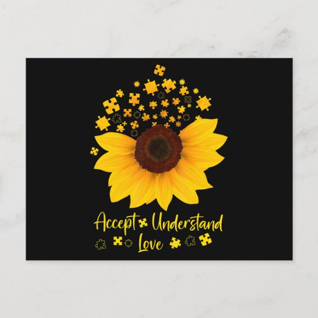 Postal Accept Understand Love Sunflower Shirt Autism Awar (Anverso)
