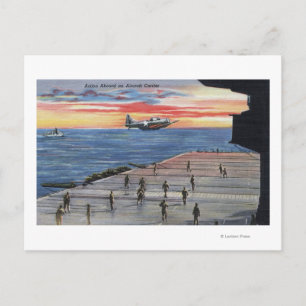 Postal Acción a bordo portaaviones - marina de guerra de